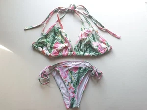 Asos SWIM Bikini Floral Hibiscus pink/green, size UK34DD/F (bra) & UK10 (bottom) - Picture 1 of 6