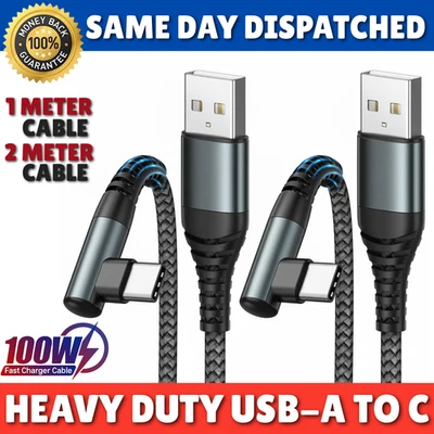 90 Degree Right Angle USB C Fast Charger Cable 18W 3A Charging Data 1m 2m 3m UK - Image 1 of 4