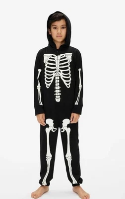 GAP Niños Una Pieza Cremallera Esqueleto Pijama Disfraz Con Capucha Brilla en la Oscuridad Talla 8 Foto 1 de 4