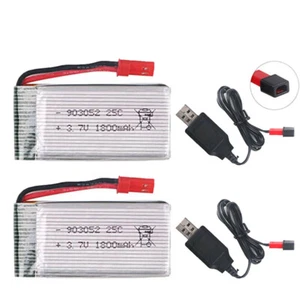 2Pcs 1800mah 3.7V Lipo Battery JST Plug with USB Charger for RC Quadcopter Drone - Picture 1 of 9