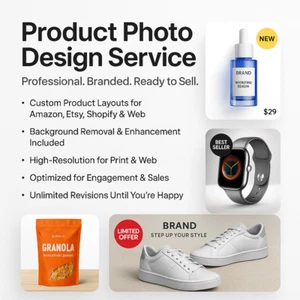 Servicio de diseño de fotos de productos personalizados - 5 fotos de productos de alta calidad diseño solamente - Imagen 1 de 8