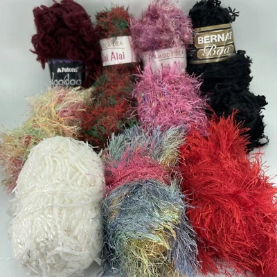 Yarn Mixed Lot Eyelash Boa Hairy Jai Alai Bernat Patons Voodoo 11 Pc Full/Part - Image 1 of 4