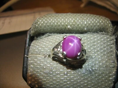 签名 12X10 毫米 CLARET 红色 LINDE 星蓝宝石戒指 925 纯银 8 码 — 第 1/4 张图片