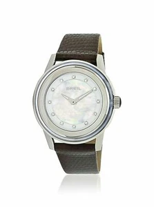 NEW Breil Milano TW1009 Womens Orchestra MOP Crystal Dial Black Leather SS Watch - Picture 1 of 2