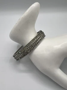 Allco Antique Art Deco Rhinestone Bangle Bracelet, 8”, Safety Chain, 1929 - Picture 1 of 10