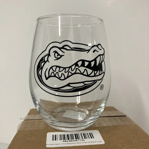 NCAA Florida Gators 15 oz ounce Stemless Wine Glass BLACK TEAM LOGO Screen PRINT Cover