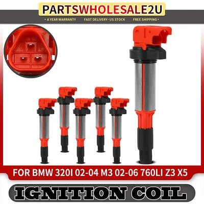 6x Bobina de encendido roja para BMW 320i 325Ci 325xi 325i 330Ci 330xi 525i M3 X3 Z3 Z4 Foto 1 de 4