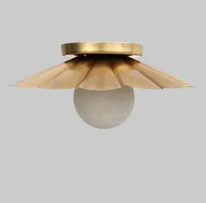 Handmade brass petal flower wall sconce and frosted glass - Picture 1 of 8