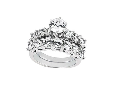 Conjunto de anillo de compromiso genuino de diamantes de corte redondo de 2,50 quilates de oro sólido de 14 k GH SI1 Foto 1 de 3