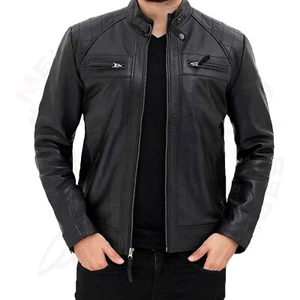Men Cafe Racer Biker Brown Leather Jacket Men's Genuine Sheepskin Leather Jacket - Bild 1 von 3