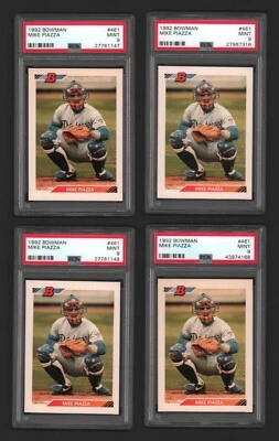 Lote de 4 tarjetas de novato Mike Piazza Dodgers Mets Salón de la fama 1992 Bowman #461 radiocontrol PSA 9 Foto 1 de 2