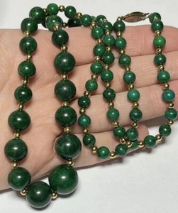 Vintage Green Stone Necklace 70's 80's Round Gumball Graduated OO932 - Picture 1 of 8