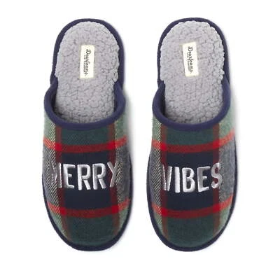 Acogedoras pantuflas sin cordones de espuma viscoelástica Dearfoams para hombre a cuadros ''Merry Vibes": M-XL Foto 1 de 4