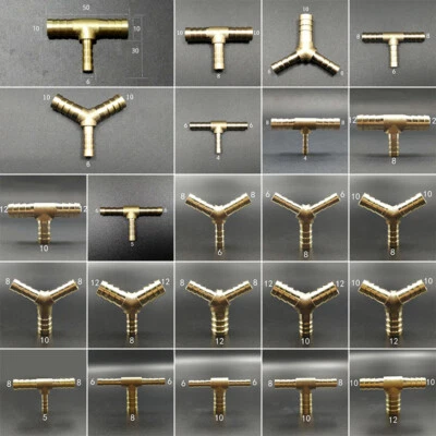 T-piece Y-Piece Reducing Barb Hose Joiner Tee Barbed Splicer Connector Brass