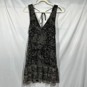Ella Moss Anthropologie Dress Sz S 100% Silk Black Tan Sleeveless Tiered Ruffle - Picture 1 of 10