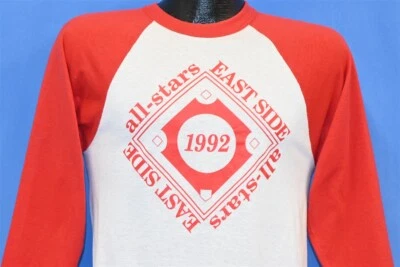 Винтажная футболка 90-х EAST SIDE ALL STARS 1992 КРАСНЫЙ БЕЙСБОЛ РЕГЛАН РУКАВ МАЛЕНЬКИЙ РАЗМЕР S - Изображение 1 из 4