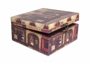 461 Massivholz Box mit Leinenoptik Schatzkiste Holzkiste Holzbox ca 21x21x11 cm - Bild 1 von 6
