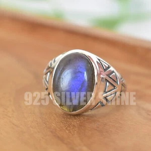 LABRADORITE NATURAL GEMSTONE 925 STERLING SILVER HANDMADE JEWELRY RING 3 TO 12 - Picture 1 of 10