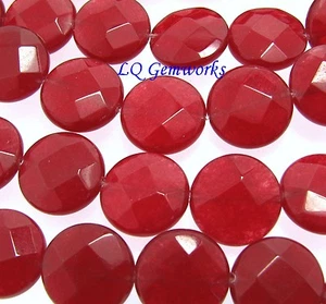 15.5" Strand RUBY RED JADE 12mm Faceted Coin Beads - Picture 1 of 1