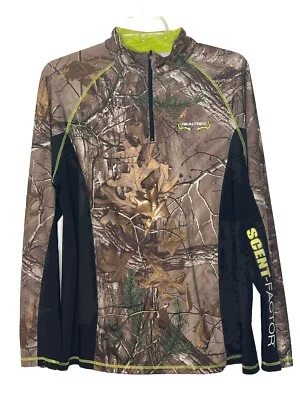 Camo Shirt Sz L Realtree Scent Factor Hunting 1/4 Zip Poly & Spandex PT 5007 - Image 1 of 4