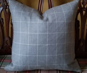 Ralph Lauren CLIFTON TATTERSAL Stone Grey 100% Wool Pillow Cover Menswear All Sz - Picture 1 of 8