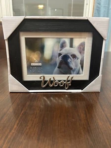 4x6 Rustic Black Finish Woof Dog Photo Frame 5x7 Mat and Silver Matte Wording - Picture 1 of 3