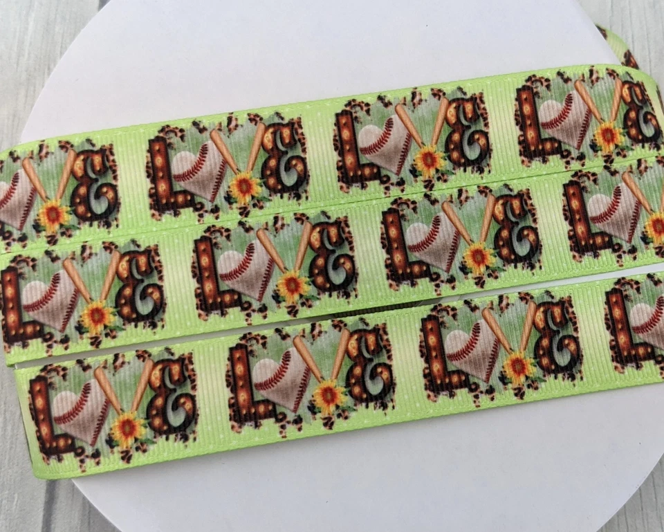 Grosgrain Ribbon 7/8" Baseball Printed Ribbon Love Sports Printed Ribbon - Image 1 of 2