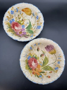 2- Italienische Renaissance Revival Nove Rose 8 1/4" Schalen handbemalt 1930er Antik - Bild 1 von 22