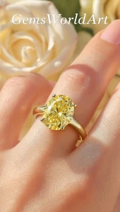 3 Ct Oval Cut Yellow Color Diamond Lab Grown Gold Ring GemsWorldArt - Picture 1 of 3