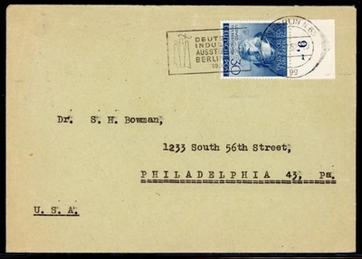 Germany 1952 Beethoven Sc# 9N80 XF Commercial Cover to Philadelphia Scarce Usage - Image 1 of 2