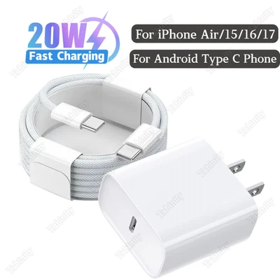 For iPhone Air 15 16 17 Type C Fast Charger Block PD USB C to USB C Nylon Cable - Image 1 of 4