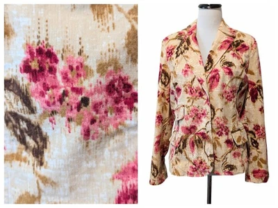 J Jill женщин размер M желтовато-коричневый вельвет акварель цветочный три кнопки блейзер куртка - Изображение 1 из 4