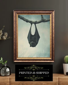Gothic Hanging Bat Halloween Animal Decor Gothic Home Wall Art Print - Picture 1 of 5