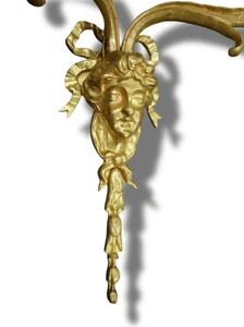 LARGE PAIR OF SCONCES MAN FACES DECOR LOUIS XVI STYLE - BRONZE - FRENCH ANTIQUE - Picture 1 of 10