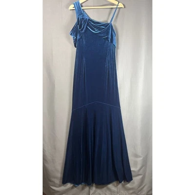 Adrianna Papell Women's Dress Size 12 Blue Velvet Long One Shoulder Formal Event - Image 1 of 4