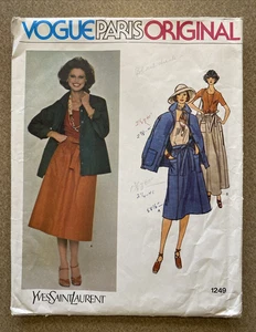 Vogue Paris Original YVES SAINT LAURENT Skirt Jacket Pattern #1249 Size 12 UNCUT - Picture 1 of 9