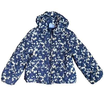 Chaqueta con Capucha Petit Bateau Niñas 3T 95cm Azul Marino Floral Forrada Polar Acolchada Foto 1 de 4