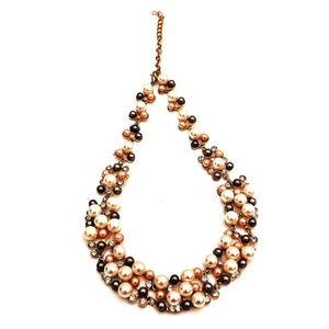 Statement Cluster Perle Perlen Strass Halskette - Goldfarben Mehrfarbig - Bild 1 von 9