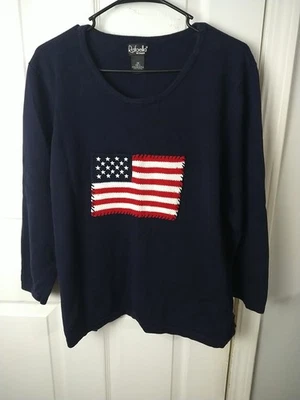 Rafaella Woman 2X Blue  Pullover LS Sweater Side Slit Patriotic American Flag - Image 1 of 4