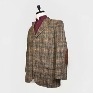 Vintage Harris Tweed Blazer Ellenbogen Patch kariert 3 Knöpfe schottische Wolle - Bild 1 von 12