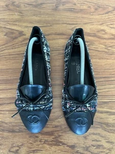 Chanel Black and White Tweed Cap Toe CC Bow Ballet Flats Size 36 EU - Picture 1 of 10