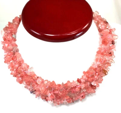 Вишневый кварц скол бисер серебро ожерелье 18» Бесплатная доставка женщин ювелирных изделий розовый - Изображение 1 из 4