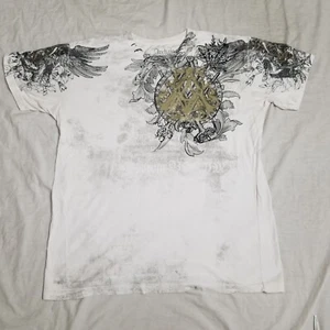 Archaic Affliction T Shirt White Black Gold Wings All Over Print Y2K Men's XL - Picture 1 of 7