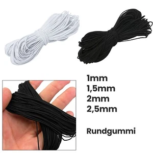 Black White Round Flat Elastic Cord 1–2.5mm Sewing Crafts DIY 1–10 Metres - Picture 1 of 9