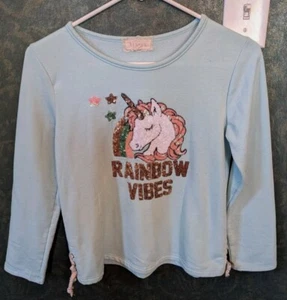 btween-Green Unicorn Sweatshirt With Sequins- Sz 12 - Picture 1 of 2