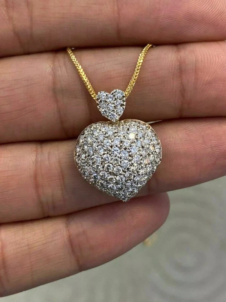 Heart Pendant 2Ct Lab Created Round Cut Diamond Cluster 14K Yellow Gold Plated - Image 1 of 1