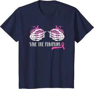 Breast Cancer Awareness Save The Pumpkins Halloween Youth Unisex T-shirt - Picture 1 of 5