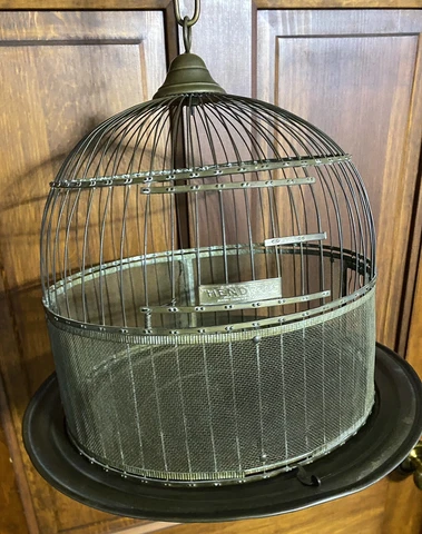 Antique Vintage Hendryx Domed Wire Brass Bird Cage House, Hanging Or Standing Cover