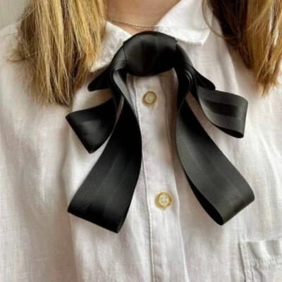 Handmade black women fabric Bow Tie British style Necktie Trendy brooch Jewelry - Image 1 of 4