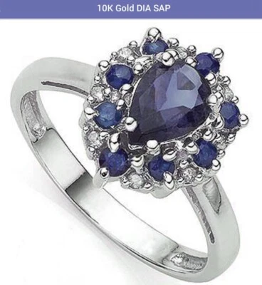 Women 10K Solid White Gold Diamonds & Black Sapphire Size 7  Designer Ring - Image 1 of 4